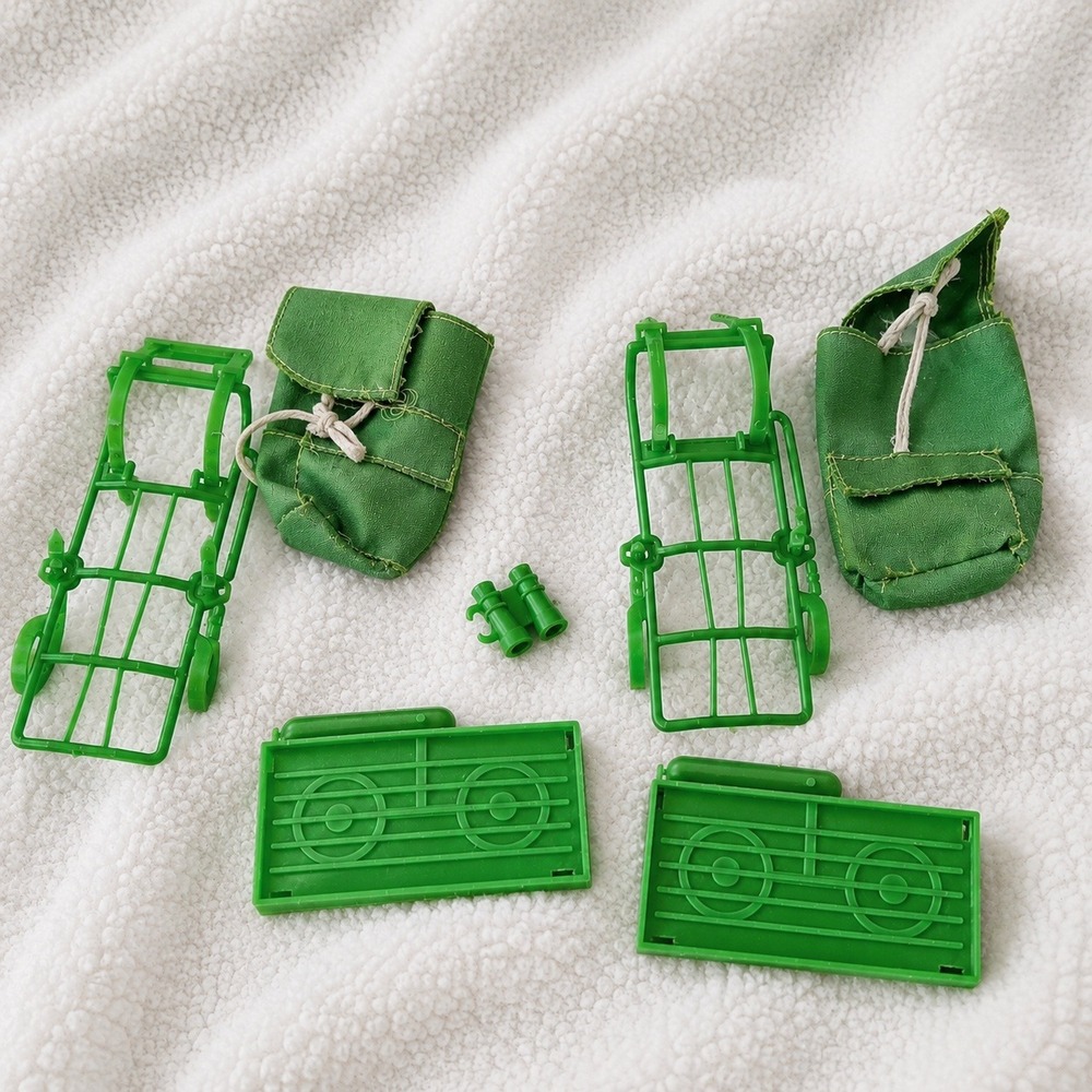 Vintage Barbie Campin Out Camping Gear Lot Green Backpack Stove Binoculars 1970s